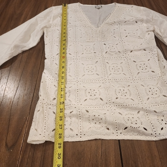 646 Main white eyelet embroidered short sleeve top tunic large 100% cotton - Picture 10 of 11